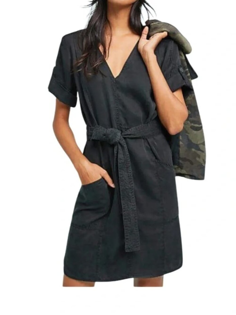 Pilcro Charcoal Utility Dress with Tie-Waist sz M